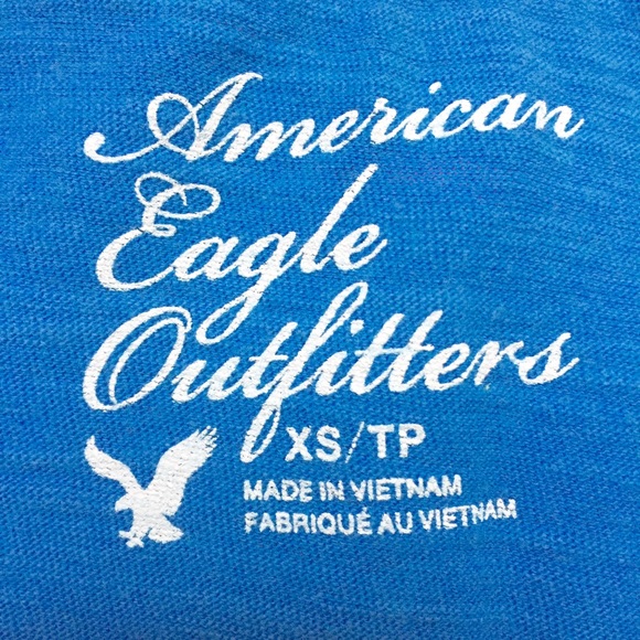 American Eagle Y2K long blue short sleeve V-neck fitted T-shirt Elena Gilbert TV - Picture 2 of 4